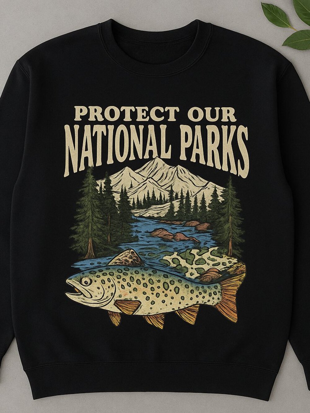 Protect Our National Parks Vintage Fishing Sweatshirt Black Mountain Trout